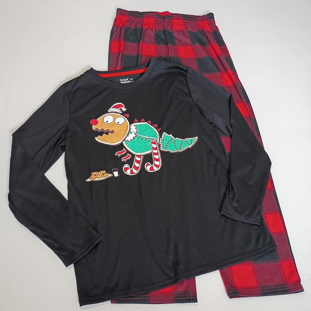 Cat & Jack NEWTeen Sz 14 Black and Red Dinosaur Cookie Pajama Set